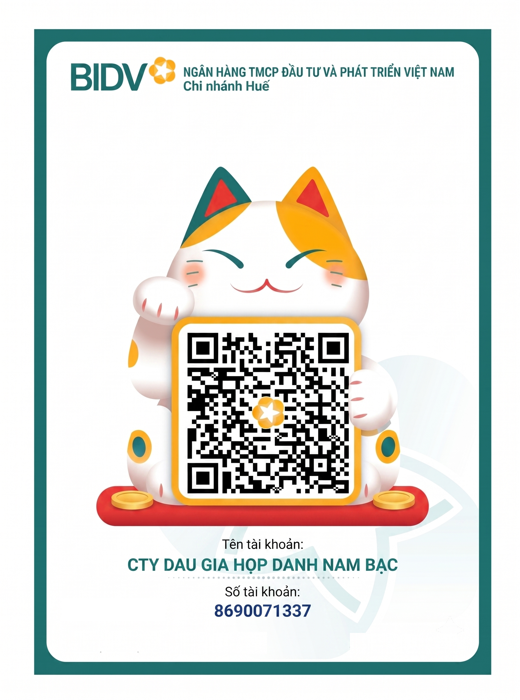 Mã QR Thanh Toán BIDV - CTY DAU GIA HOP DANH NAM BAC